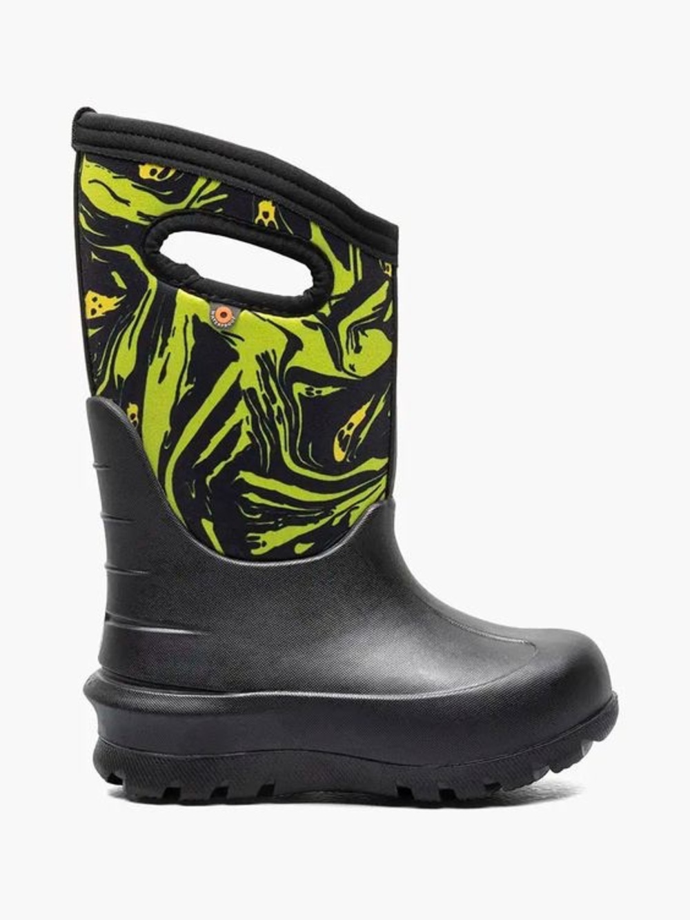 Bogs Classic Spooky Kids Rain Boots Neon Green Black Skulls Waterproof
